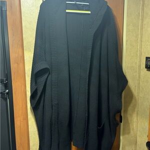 Elegant Black Hooded Cardigan